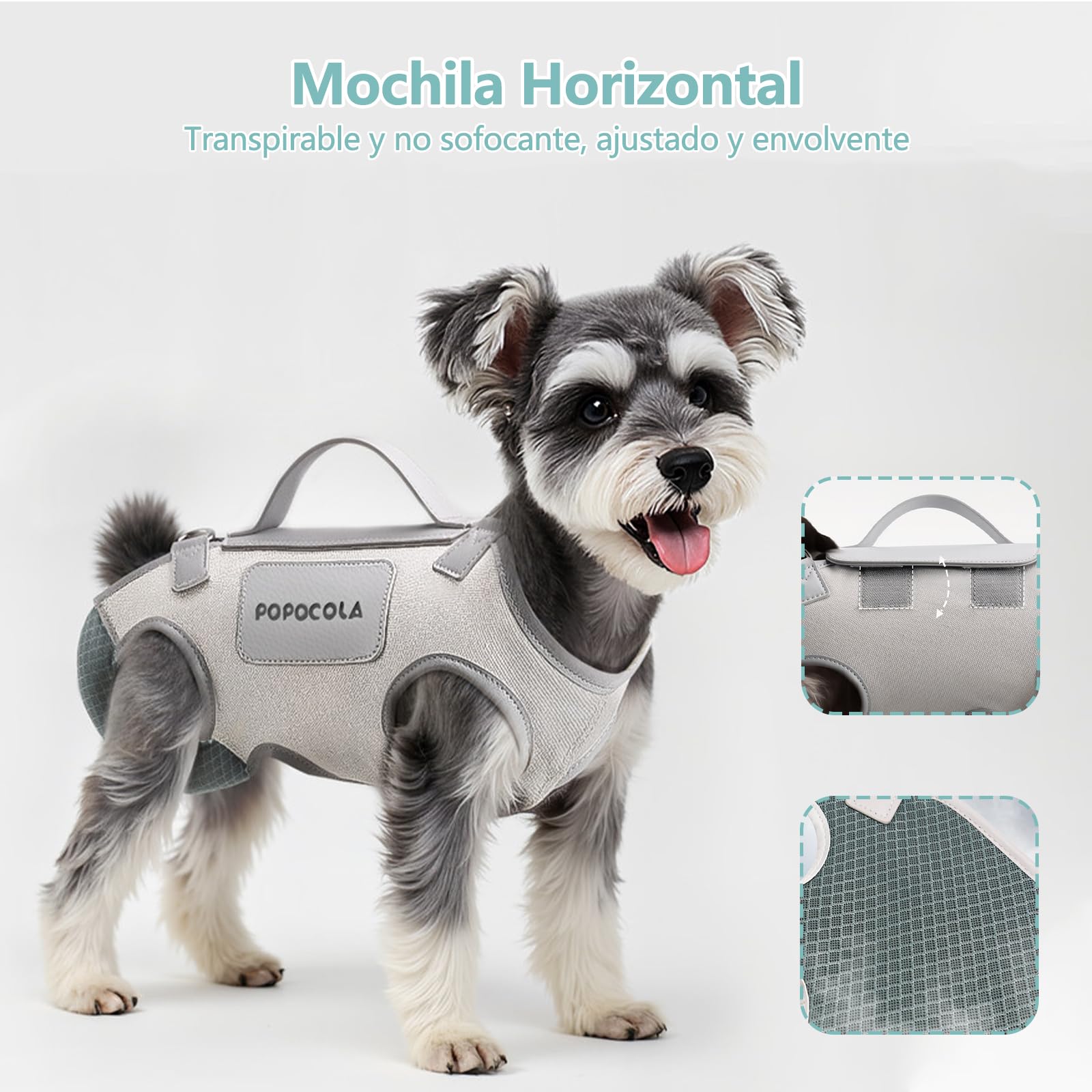 Galatée Bolsa De Viaje para Mascotas con Soporte para El Cuello, Fabricada En Piel De Microfibra y Lona, Diseño De Una Sola Pieza, Malla Transpirable (M)