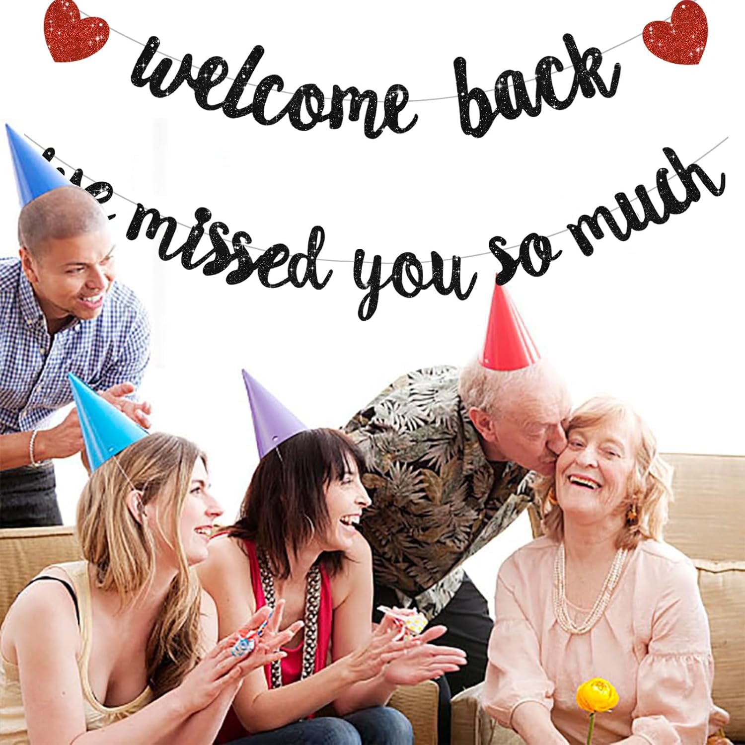 DecoGlee Glitter Black Welcome Back We Missed You So Much Banner,NO DIY,for Welcome Home Celebration Decorations Family Gathering,Back to School Events Military Homecoming Decoration - Image 4