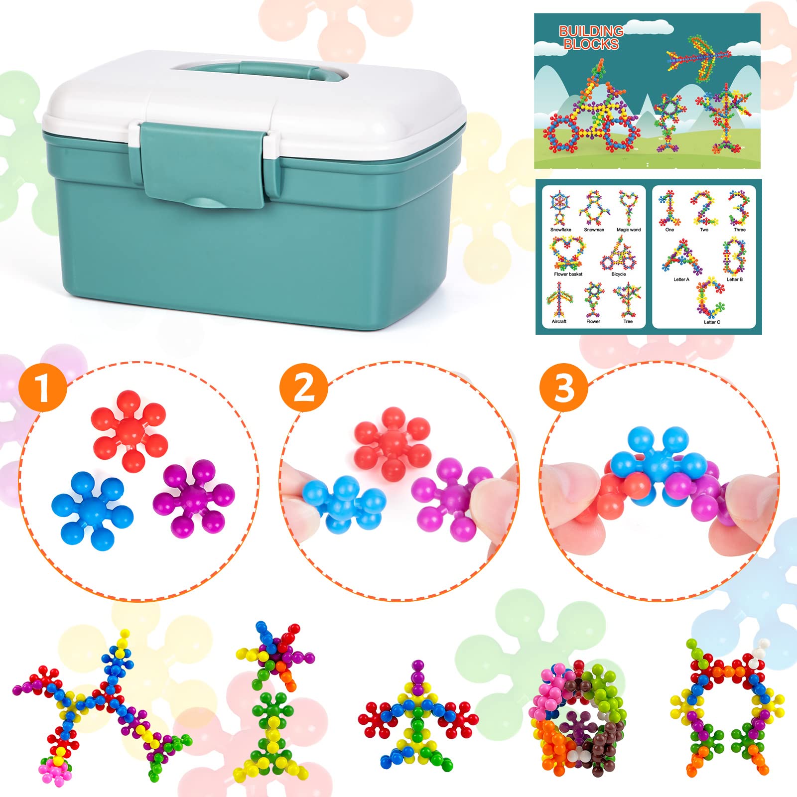 Ltteaoy 500 Stück Steckblumen Bausteine für Kinder, Interlocking Steckspiel Konstruktionsspielzeug mit festem Halt & Aufbewahrungsbox, STEM Montessori Spielzeug ab 3 4 5 6 7 8 jahre jungen Mädchen
