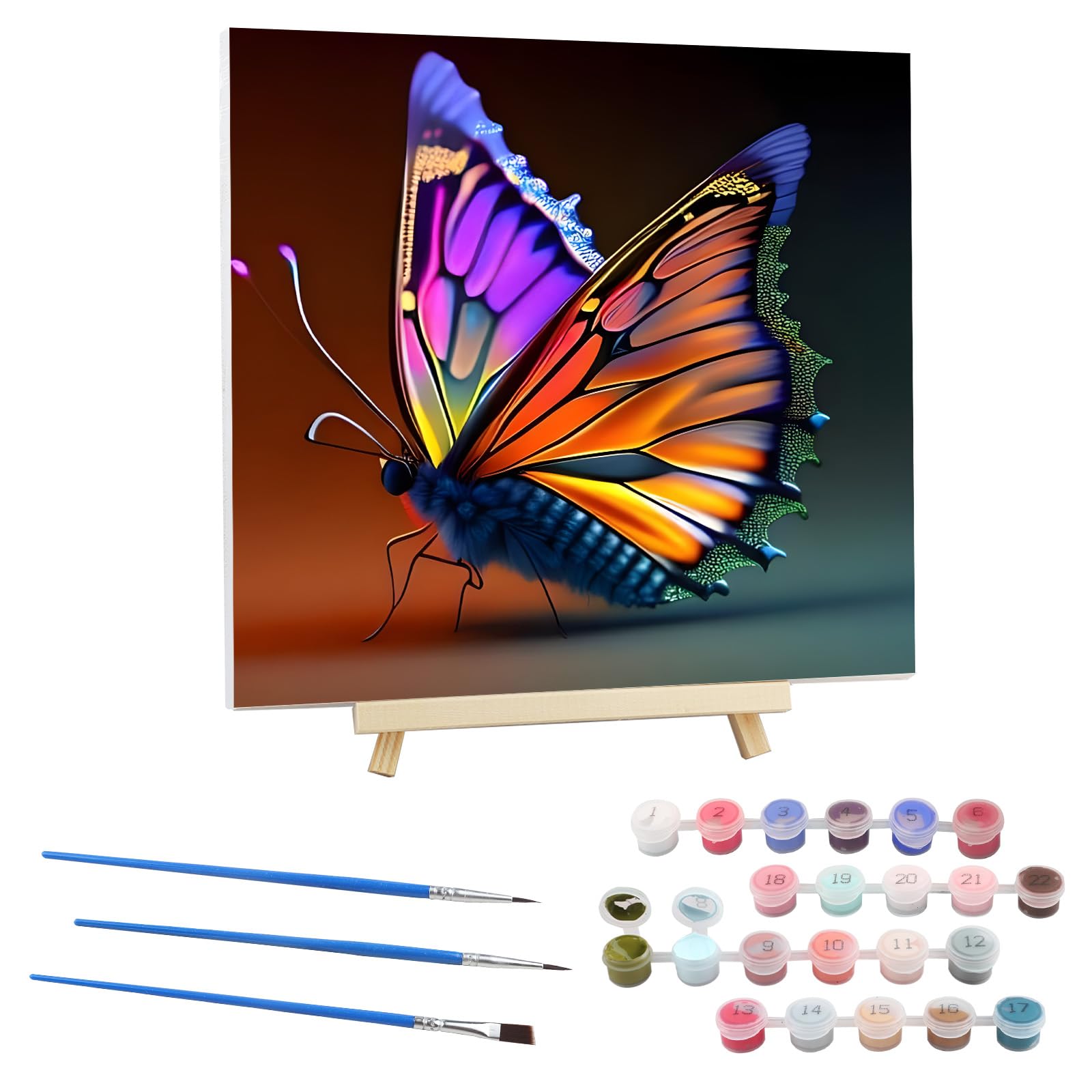 EOBROMD Butterfly Paint by Numbers for Adults on Framed Canvas, Paint by Numbers Kits with Wood Easel, Oil Acrylic Craft Art Painting Kits for Home Wall Decor 12x12 in