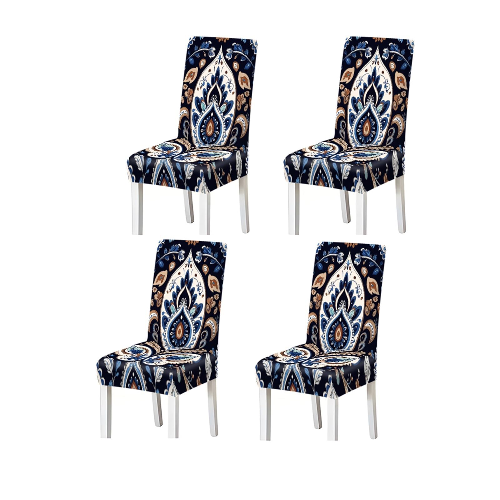 KXUAUV Bohemian Navy Blue Paisley Pattern Print Dining Chair Covers Set Of 2/4/6, Stretch Slipcovers For Kitchen Dining Room Seat Protectors for Restaurant Hotel Party(4PCSChair cover)
