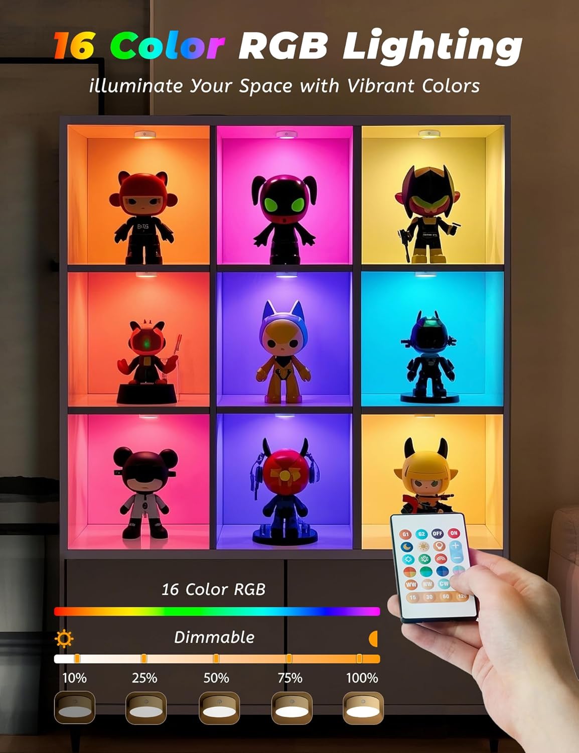 LED Under Cabinet Lights, Rechargeable Puck Lights with Remote Control, Dimmable LED Touch Tap Light for Kitchen,Cabinet,Closet, Counter,3 Pack