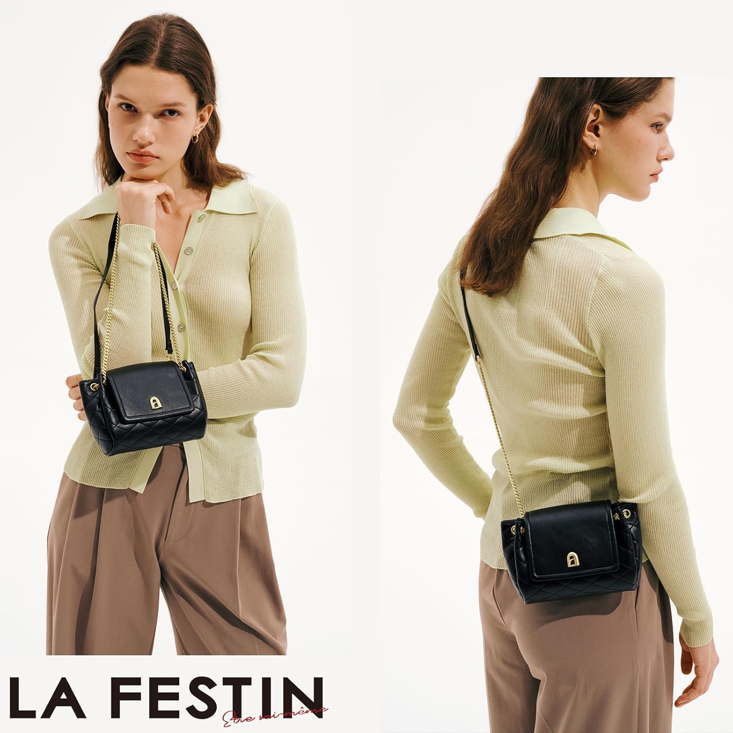 LAFESTIN Small Quilted Crossbody Bags For Women With Chain Strap, Soft Clutch Women's Crossbody Handbags - Image 6