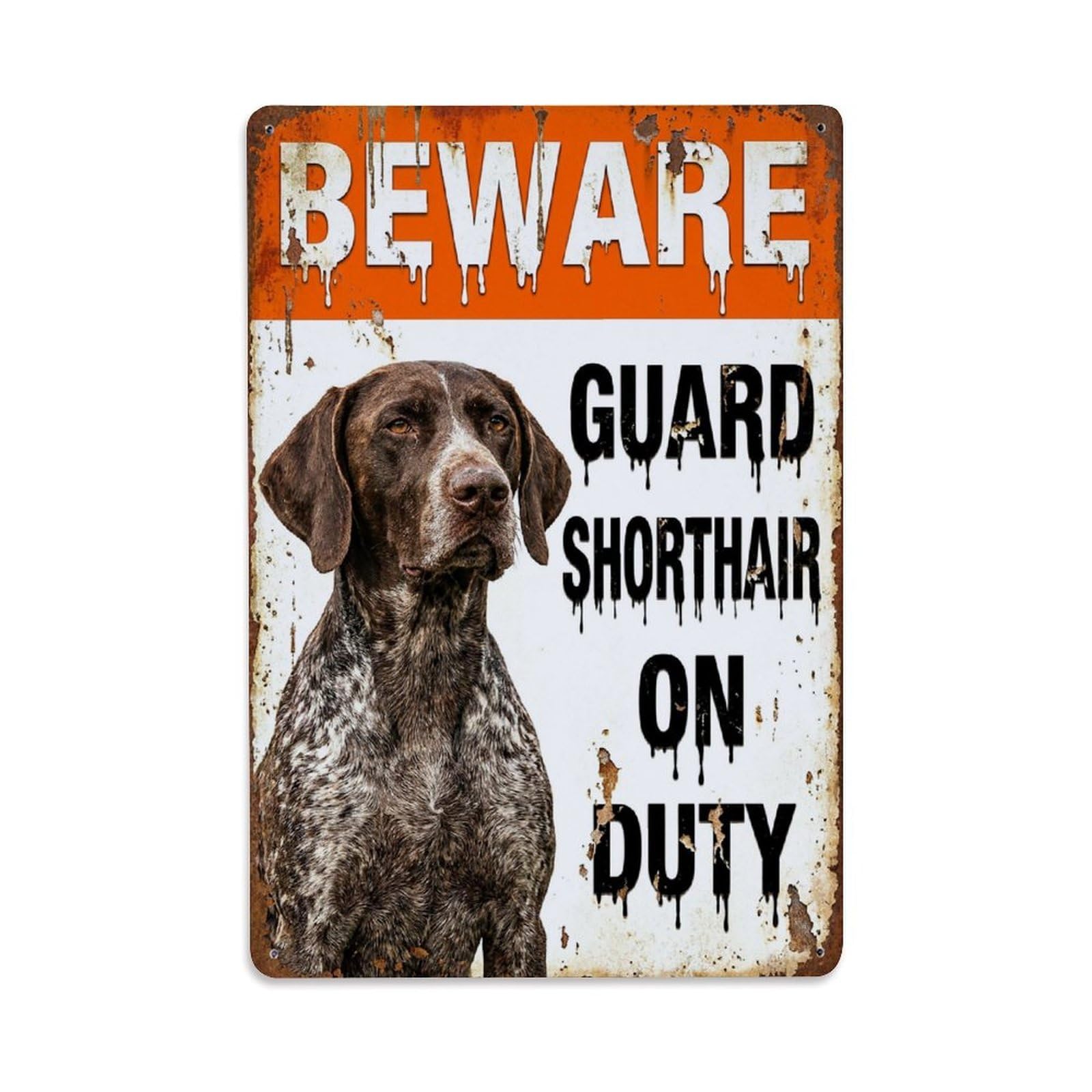 Vintage Funny Shorthair Pointer Guard Beware of Dog Steps Metal Tin Sign Plaque Wall Decor for Cafe, Club Bar, Office, Garden Metal Poster 8x12Inch