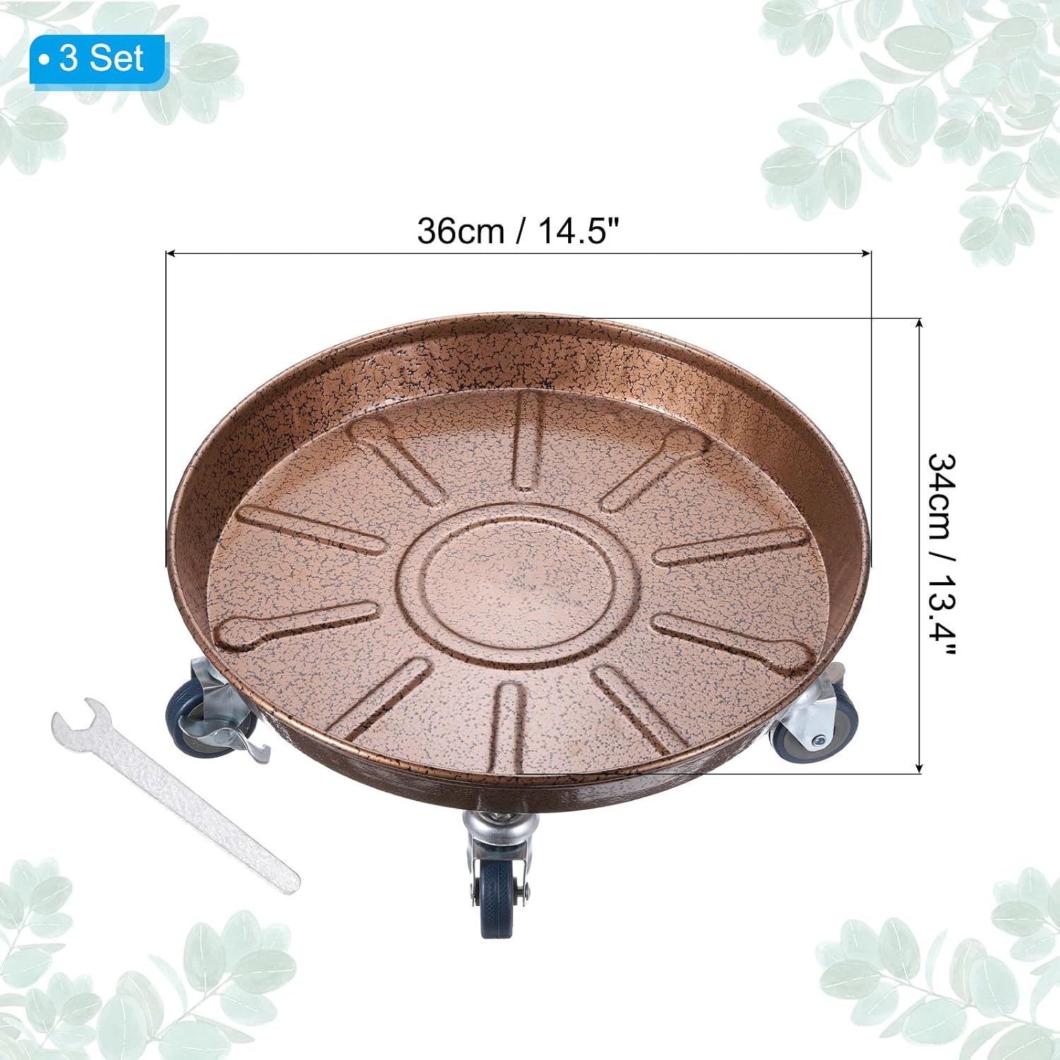 PATIKIL Planter Caddy with Wheels, 3 Pack 14.5 Inch Heavy Plant Stand with Universal Wheels Rolling Plant Mover Round Pot Trolley for Indoor Outdoor, Copper