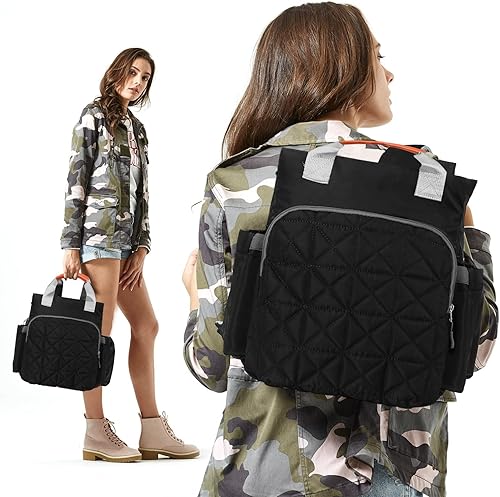 Miniatura 2 de Mochila multifuncional para pañales, bolsa cambiadora de pañales impermeable de gran capacidad con cambiador y correas para cochecito, Negro -,