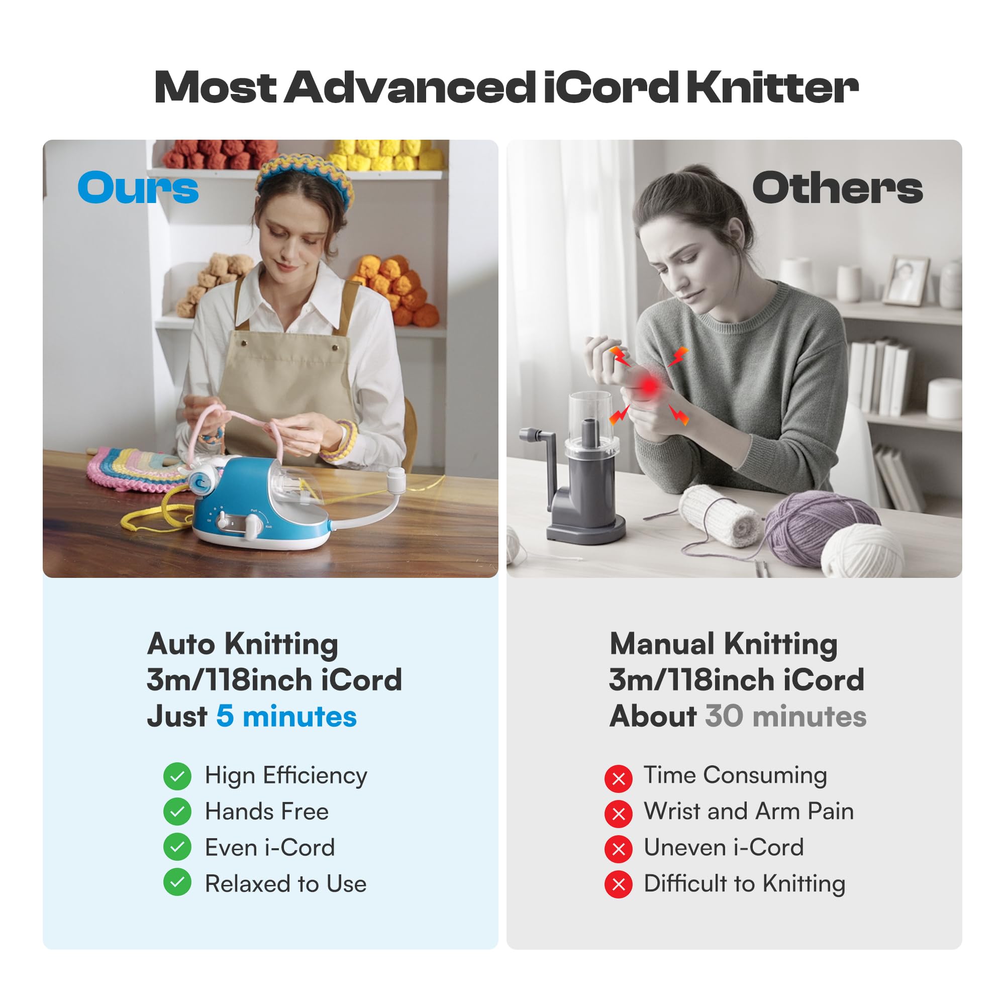 Caydo Tricotin Elettrico Pro, Macchina per Tricotin con Potente Regolabile a 3 Velocità, Macchina Tricotin Elettrica Creazione di iCord in Maglia Filo per Tricotin Automatico Strumento per Maglieria