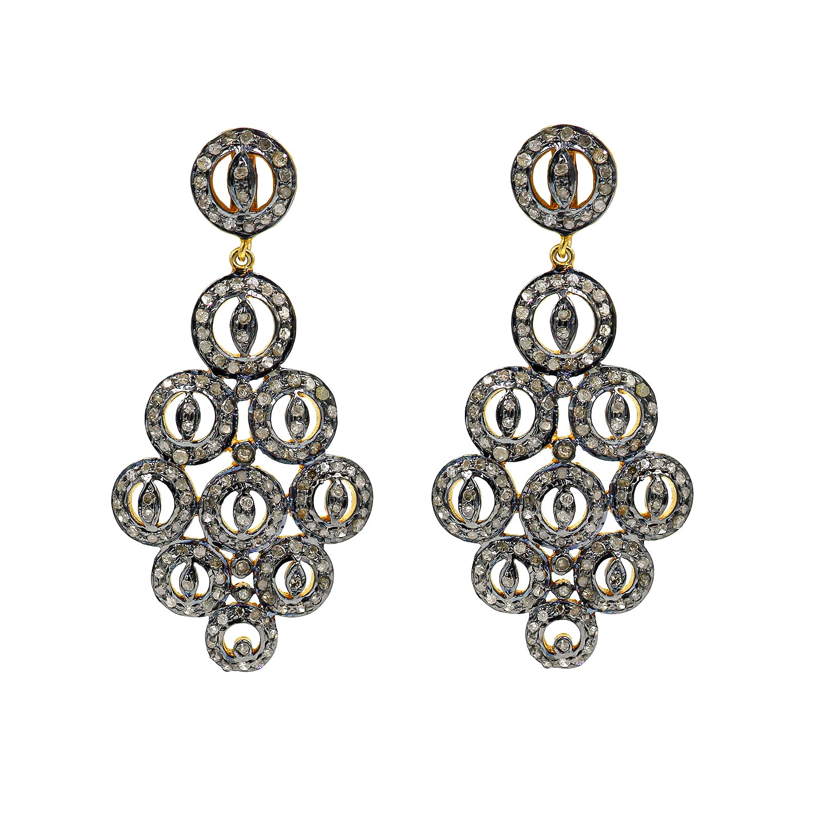 Boucles d'oreilles pendantes argent 925 et or 18K style victorien