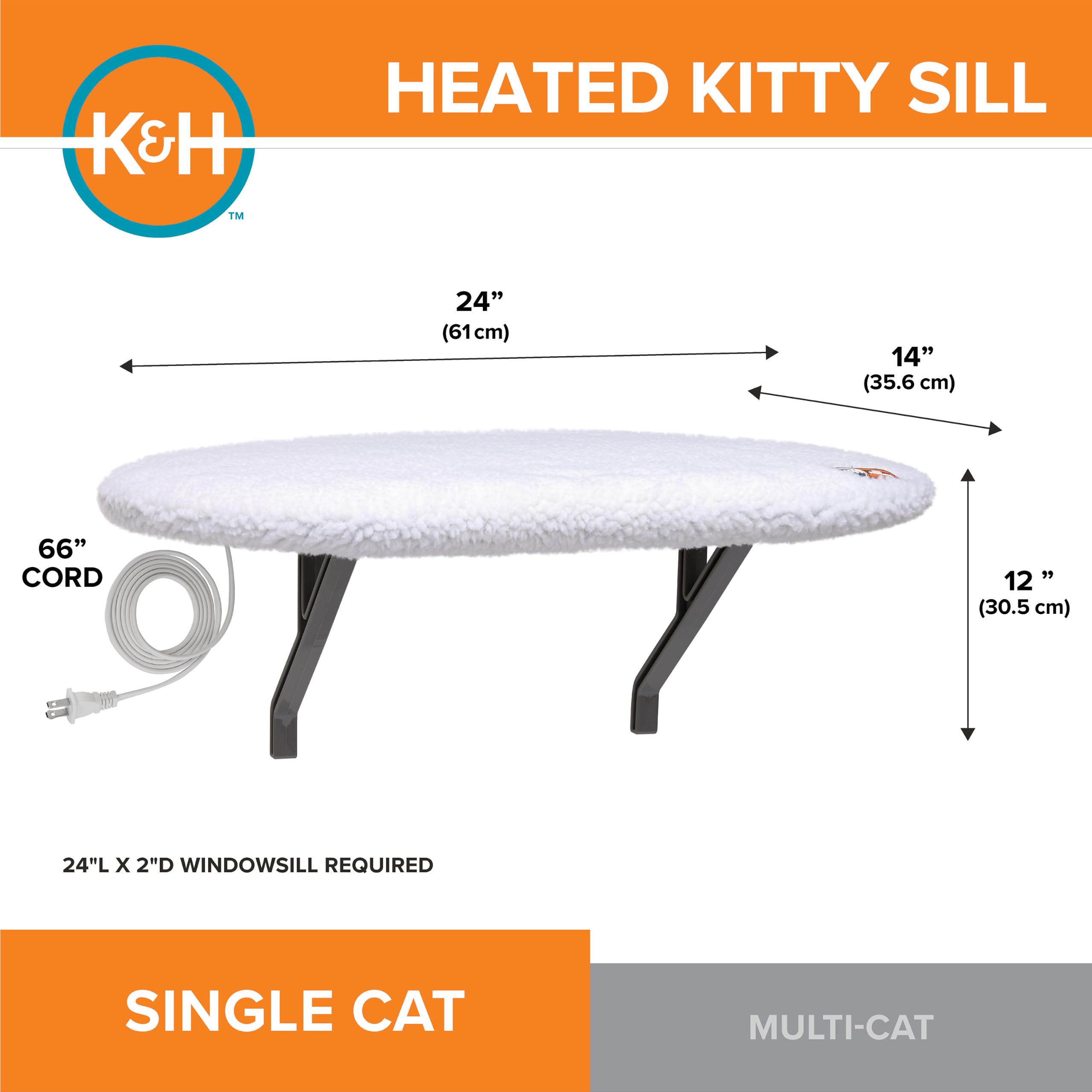 K&H Pet Products Kitty Sill - Percha térmica para gatos grandes, hamaca ortopédica para ventana con capacidad para 40 libras, funda lavable, asiento de cama para interiores – forro polar crema,