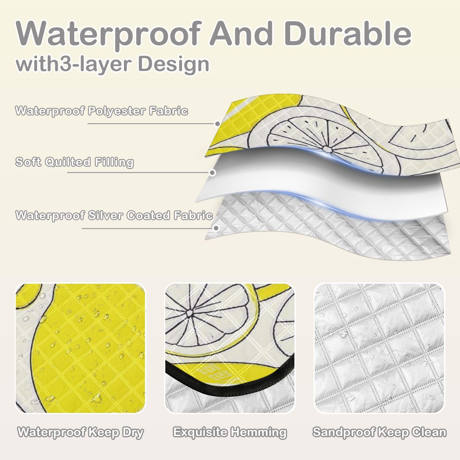 Sketch - Manta impermeable para picnic de verano, color amarillo limón, para exteriores, resistente al agua, para fiestas, pícnic, para personas al aire libre, concierto, manta para día de