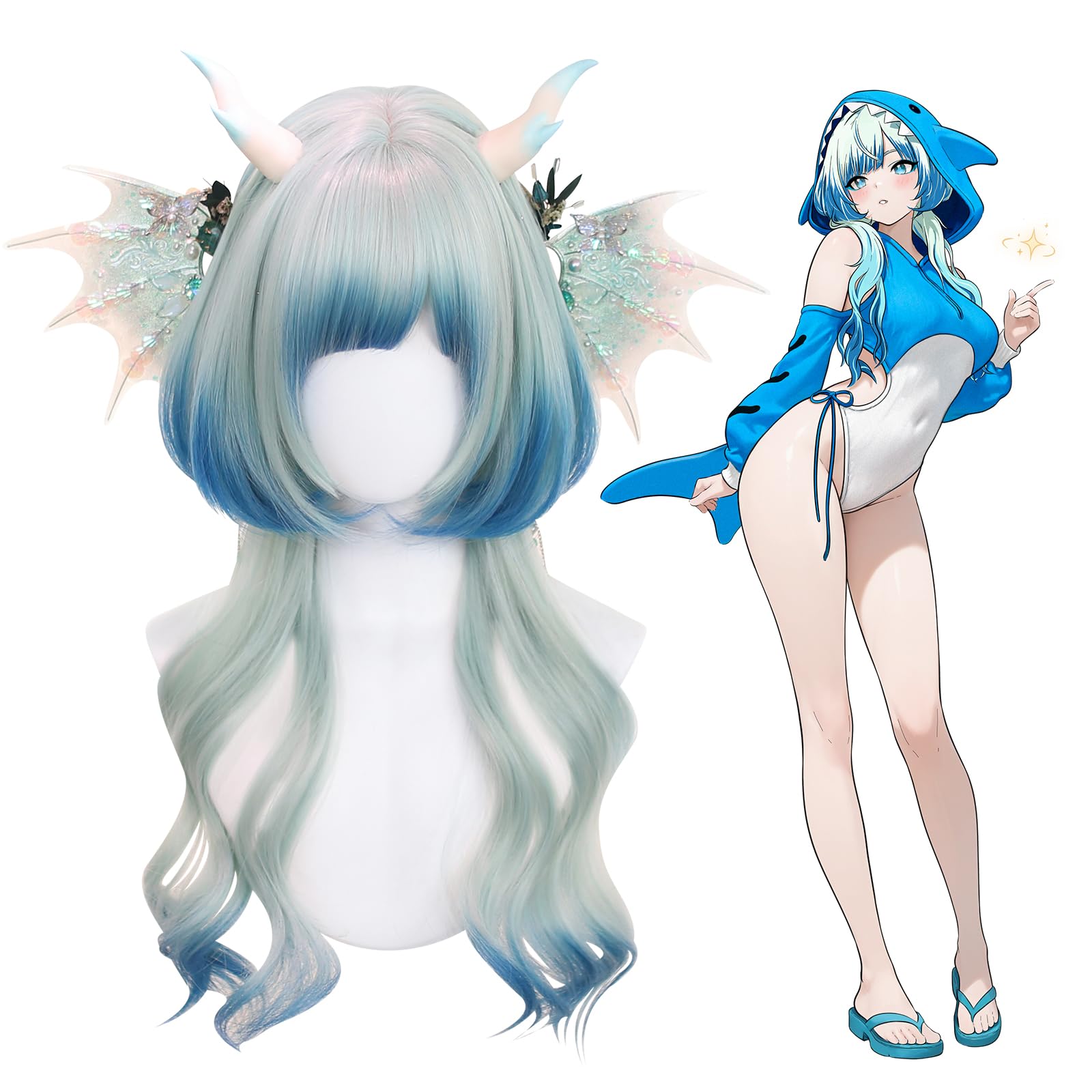KORURACLUB gradient Wigs cosplay Wig pink and lolita wigs anime wig halloween Wigs for women (No accessories included) (): Icy Mirage