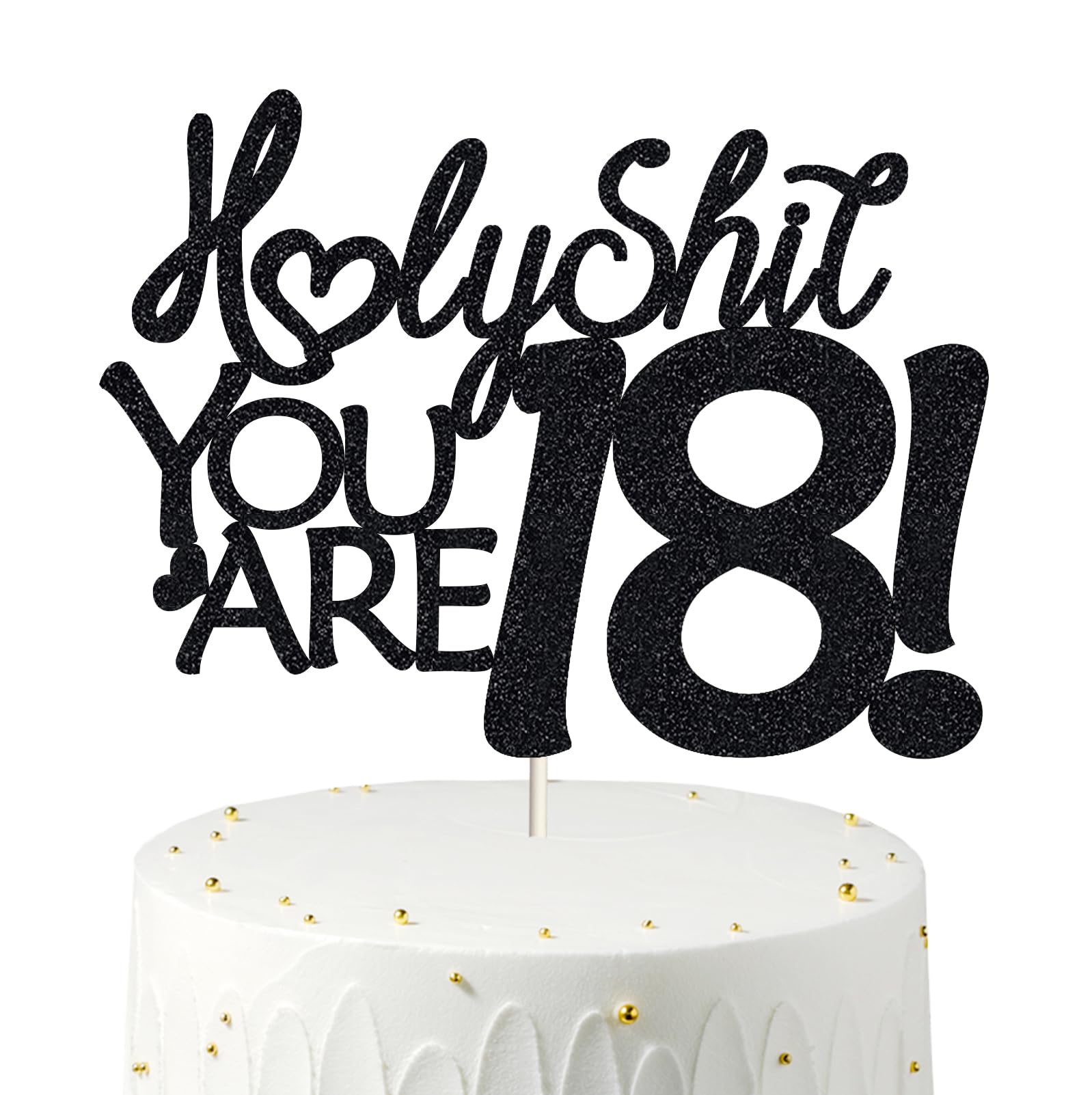veegood 18 Birthday Cake Toppers-Black Glitter, Funny 18th Cake Topper ...