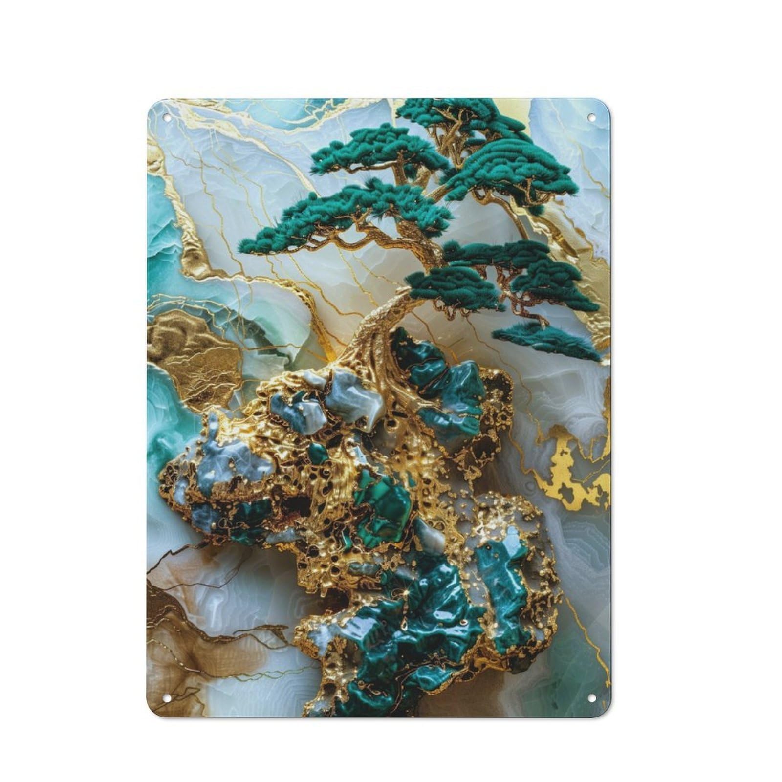 Junmoney Abstract Bonsai Tree Retro-Style Metal Wall Sign 40X30cm For Pub Or Café, A New Home Present For Hospitality Wall Decor Collectors