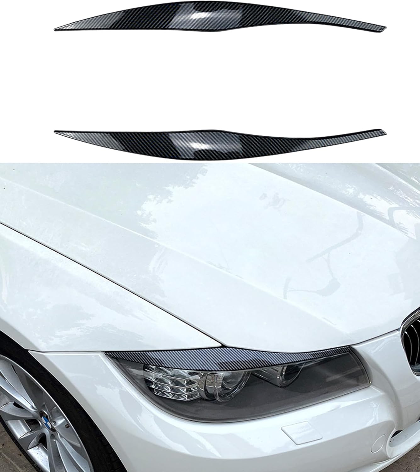 2PCS Auto Headlight Eyebrow Cover Trim,Car Headlight Eyebrow Decoration,Compatible With 3 Series E90 E91 320i 330i 2005-2012, Eyelids Cover Trim, Glossy Black