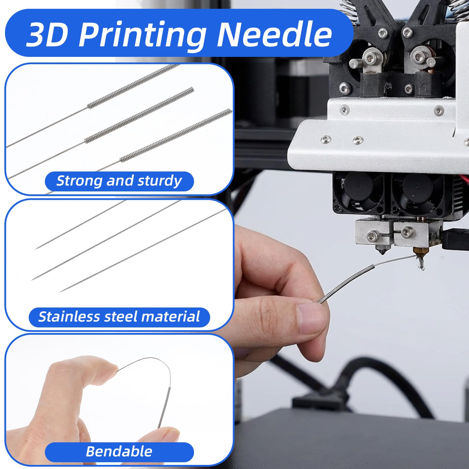 Sibba Zestaw do czyszczenia dysz do drukarki 3D – 30 sztuk igieł do czyszczenia dysz ze stali nierdzewnej 0,4 mm, uniwersalne narzędzie do czyszczenia dla lepszej wydajności druku, akcesoria do