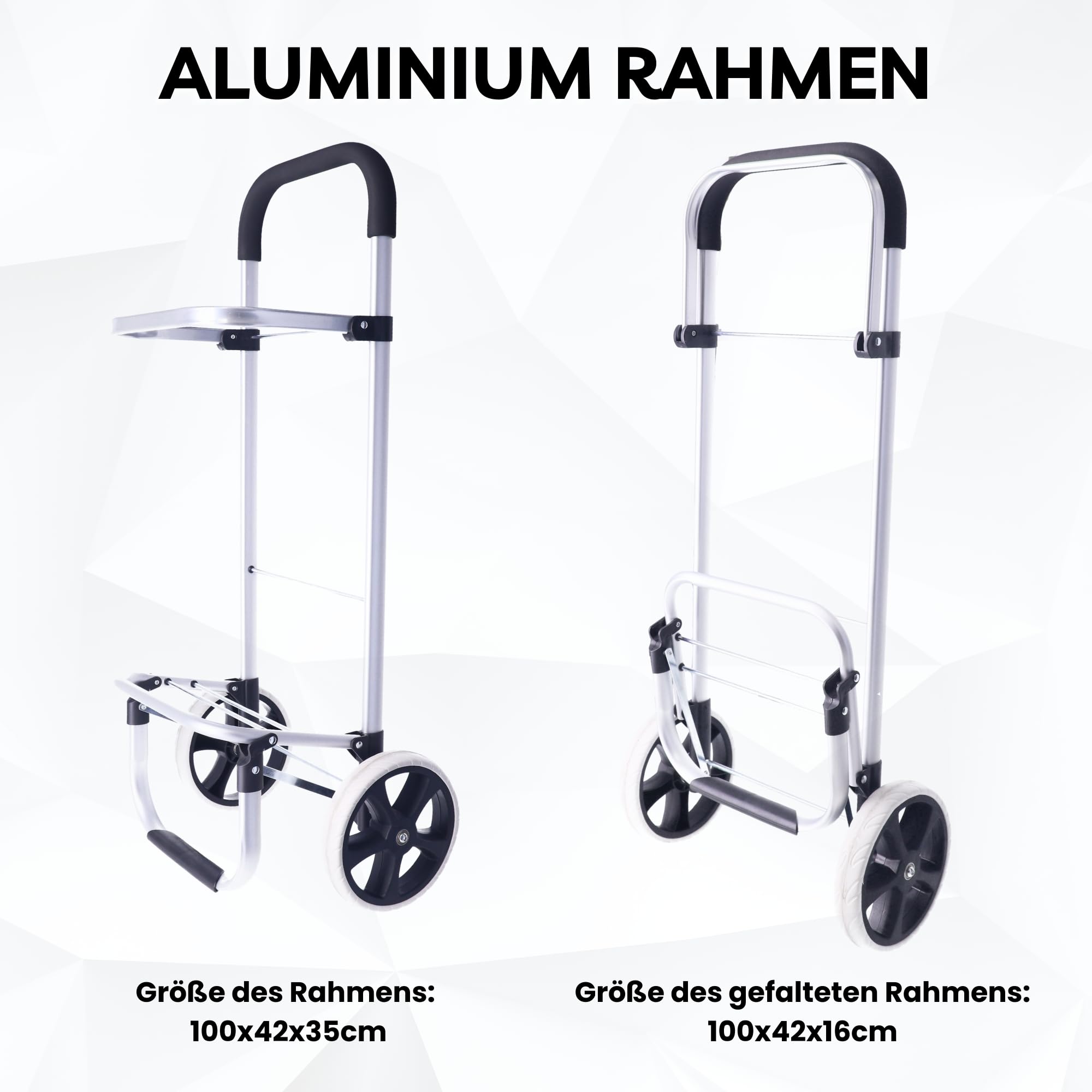 50 liter aluminium trolley winkelwagen inklapbaar, shopping trolley, waterafstotende winkelwagen opvouwbaar, boodschappentas met 2 wielen, groot - donkerblauw