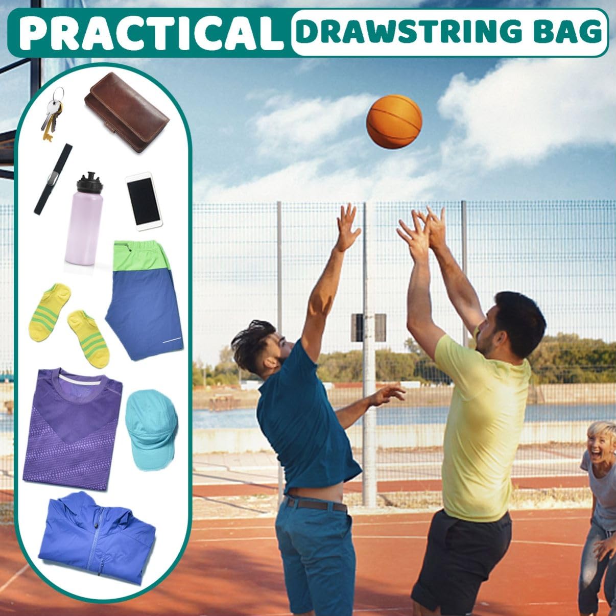 STAY GENT Sac à Dos de Football à Cordon pour Garçons, Sac a Dos Basketball, Sac de Sport Avec Sac en Filet Détachable pour Le Volleyball, Baseball et Le Yoga, Noir, 42 x 47 cm