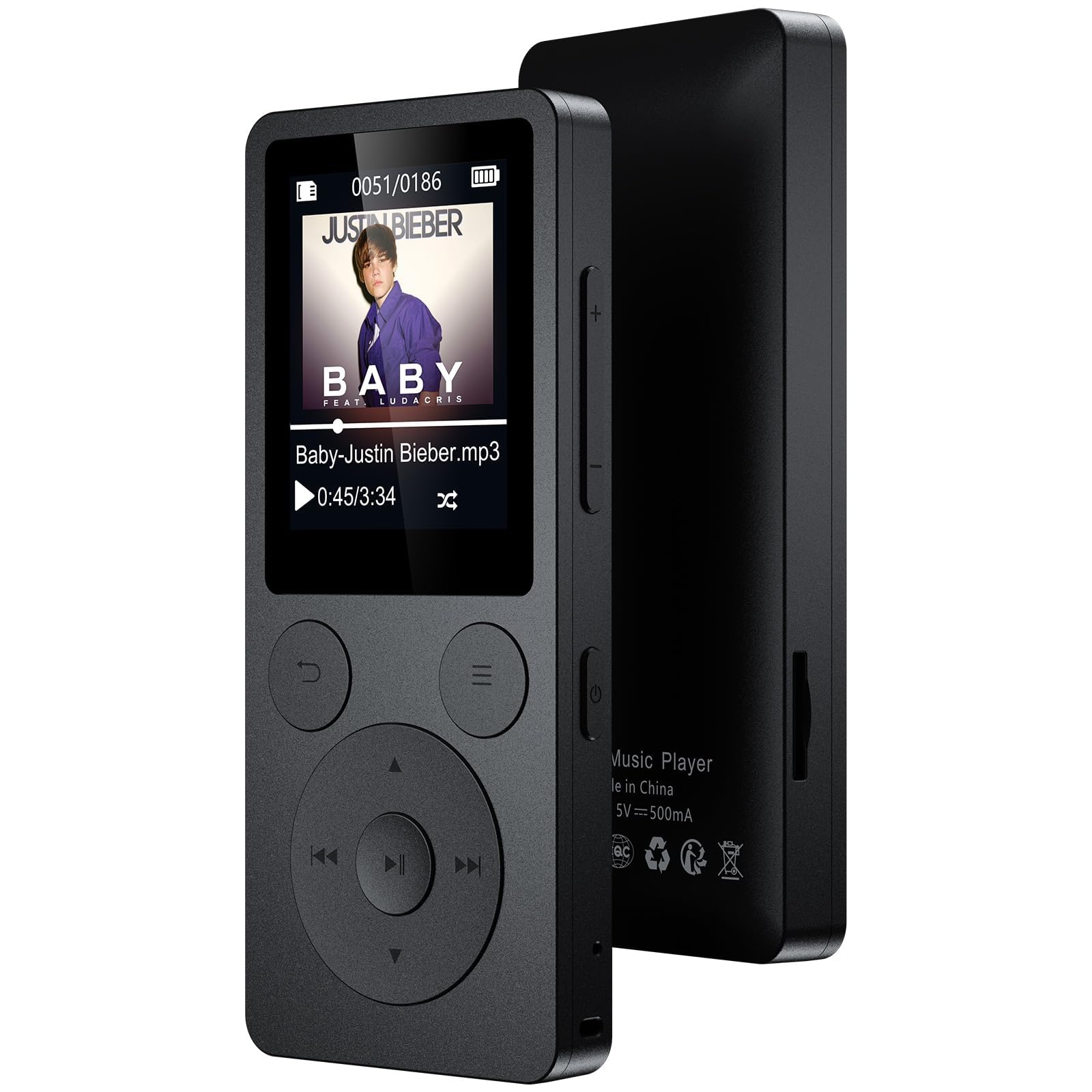 64Go Lecteur MP3 Bluetooth 5.3 – MP4 Haut-Parleur Intégré, Baladeur MP3 avec Touches Physiques (Retour/Menu/Volume), Léger 37g. Radio FM, Enregistreur Vocal, Design Mini, Son HiFi, Jusqu‘à 128Go