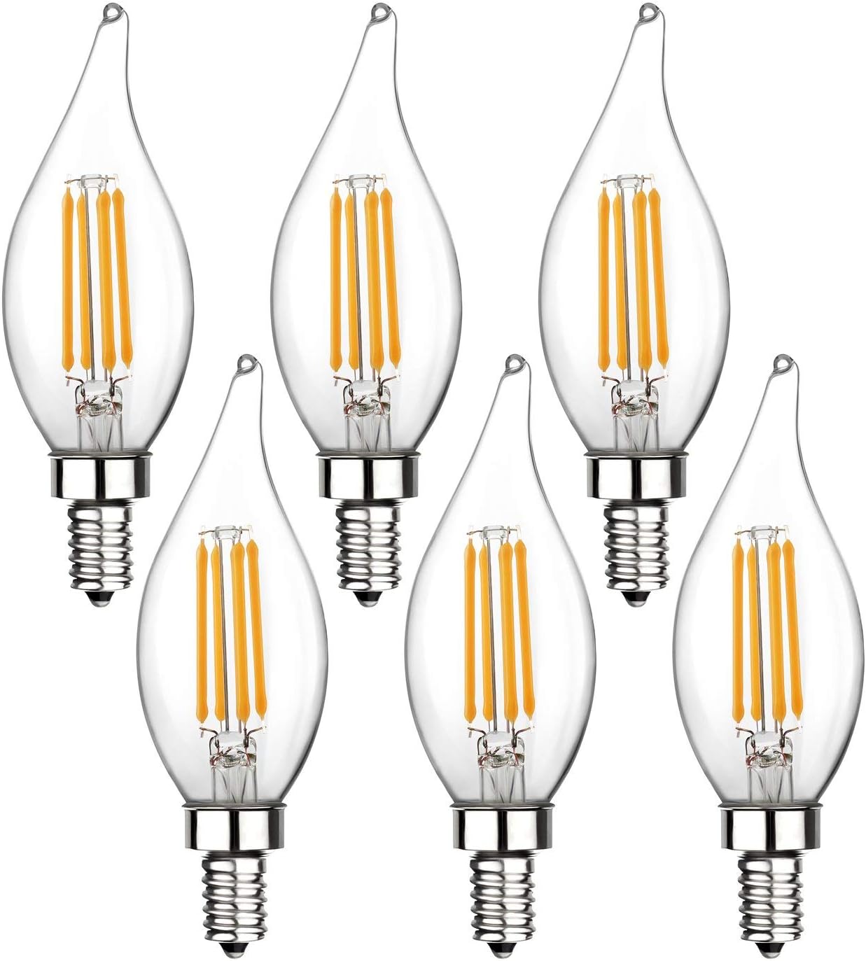 ohderii Candelabra LED Bulbs, E12 Base 4W (40W Equivalent) Chandelier Filament Candle Bulbs 400 Lumens 2700K Warm White Flame Tip Light Bulbs,Non-Dimmable (Warm White)