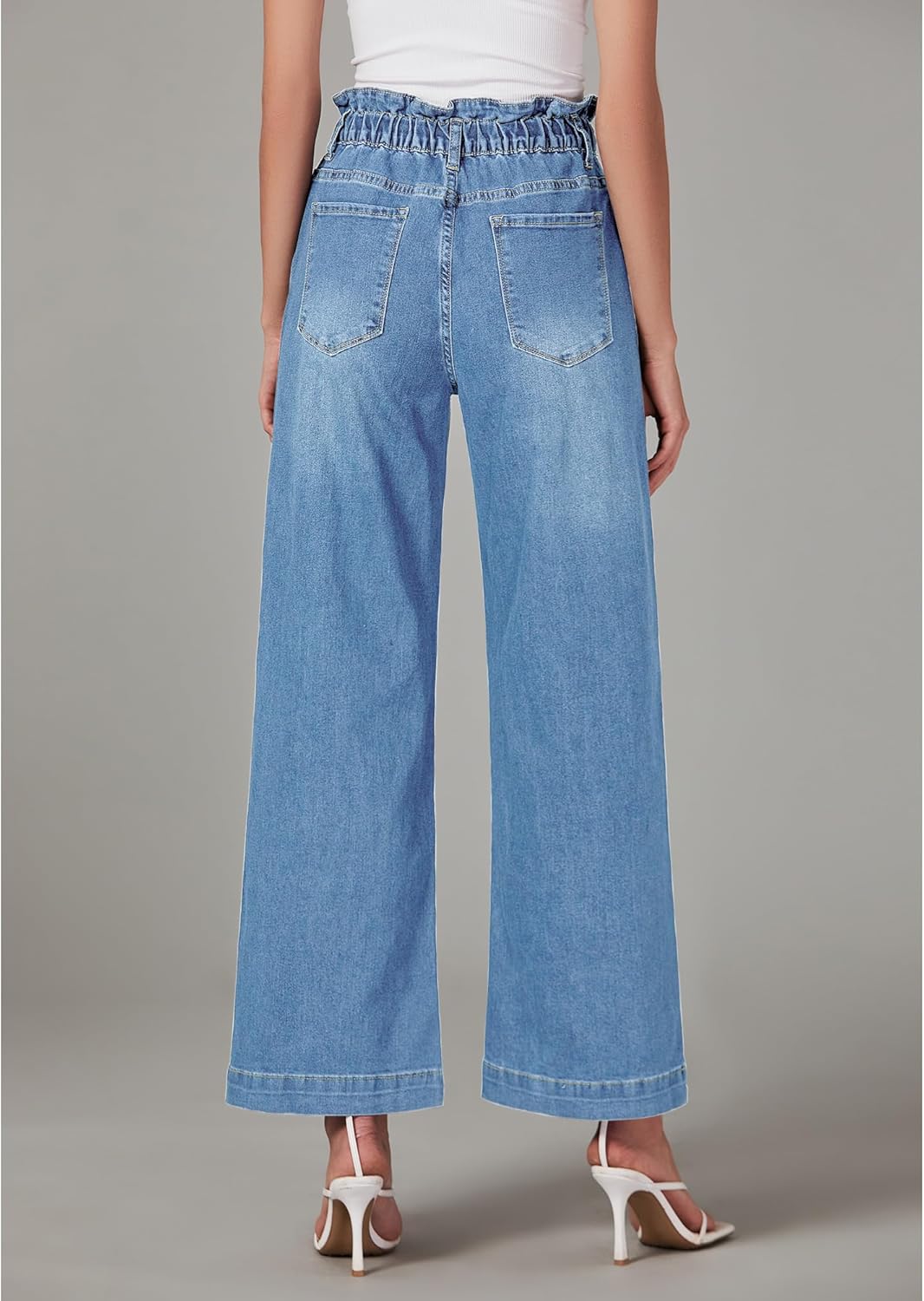 LookbookStore Womens Jeans Wide Leg High Waisted Trendy Elastic Wasit Drawstring Stretch Denim Pants Baggy Trouser Jeans - Image 3