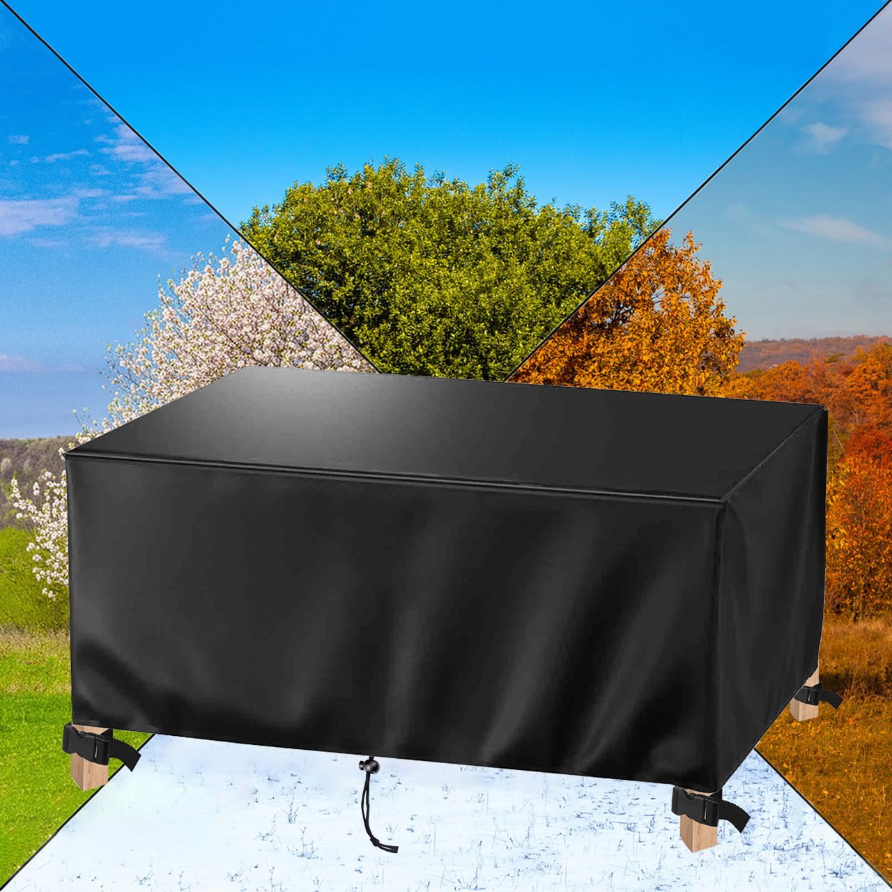 Copritavolo da Esterno 230x150x220cm/LxWxH 420D Oxford Copertura per Tavolo da Giardino Impermeabile Copri Tavolino da Patio Copertura Mobili da Giardino Antineve, Antivento, Negro