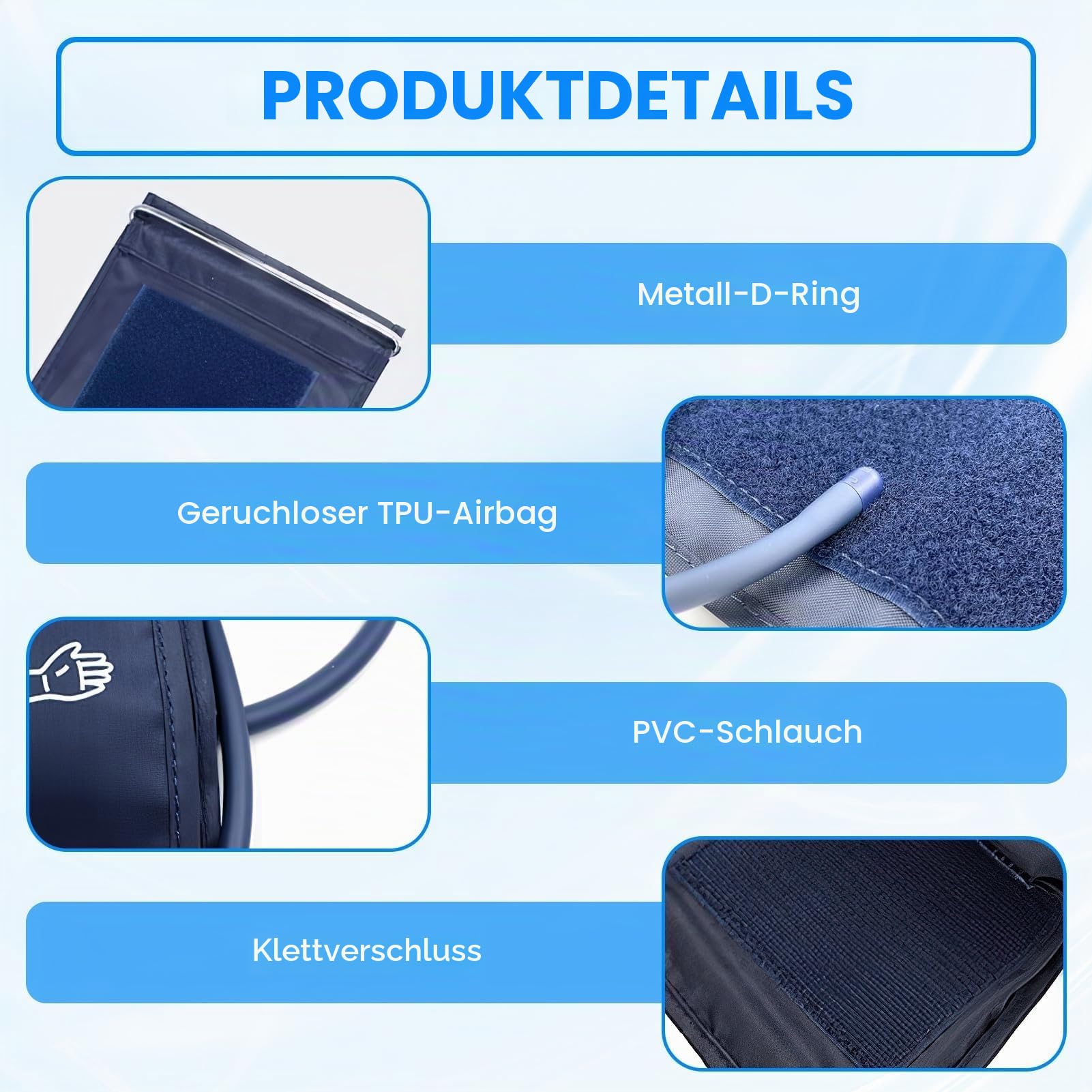 Blutdruckmanschette für Maschine, 22–42 cm, mittlere Blutdruckmessgeräte-Manschette mit 6 Universalanschlüssen, verstellbarer digitaler BP-Monitore, Ersatzgurt für Erwachsenen-Oberarm