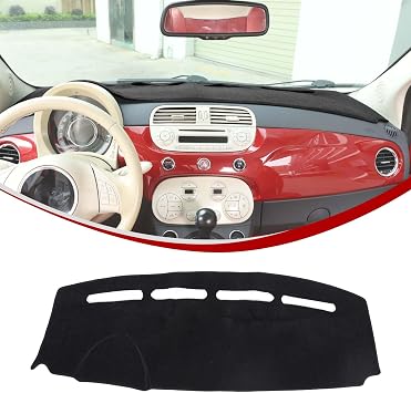 Dashboard Cover for Fiat 500 2008-2023 Accessories Instrument Panel Mat Front Skid Pad Light-Proof Sunscreen Mat Center Console Dash Panel Cover Anti-Slip Pad Black