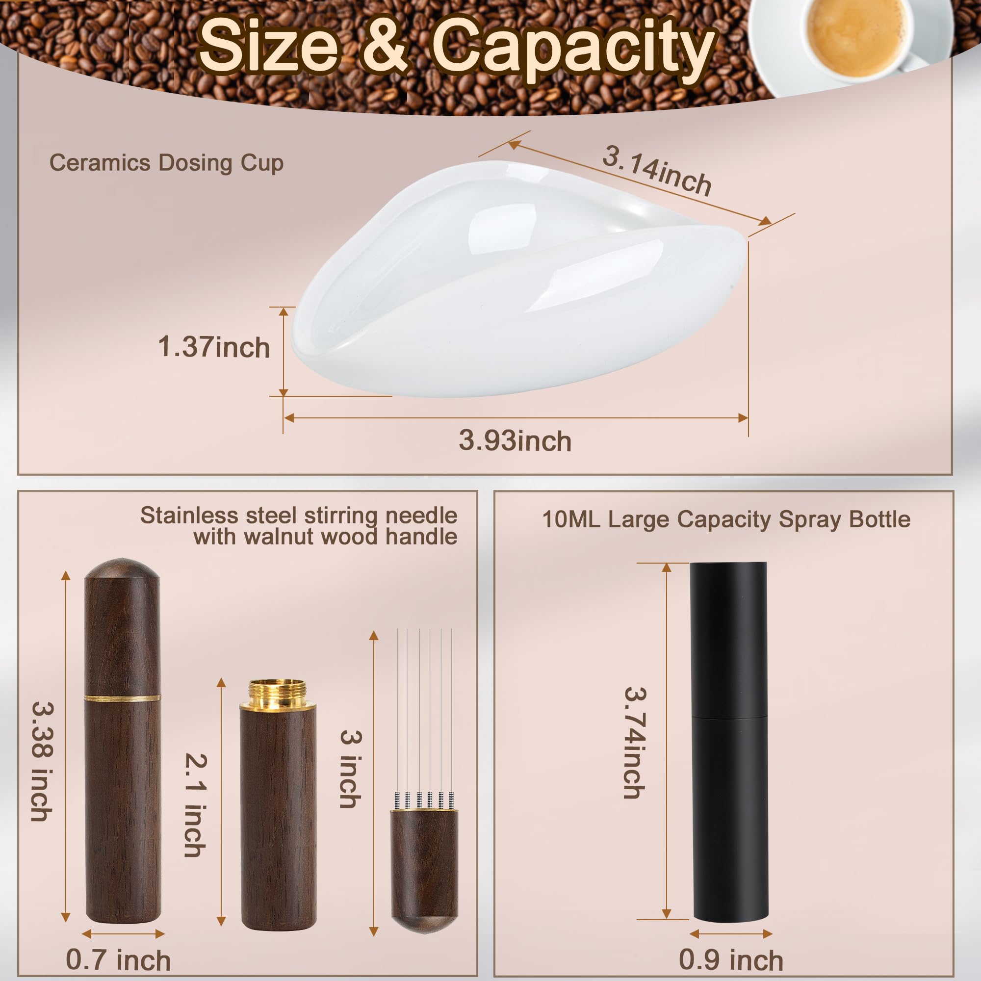 Taza dosificadora de granos de café y botella de spray grande con agujas para remover espresso, taza medidora de cerámica personalizada, pulverizador de alta capacidad, aguja agitadora de café con