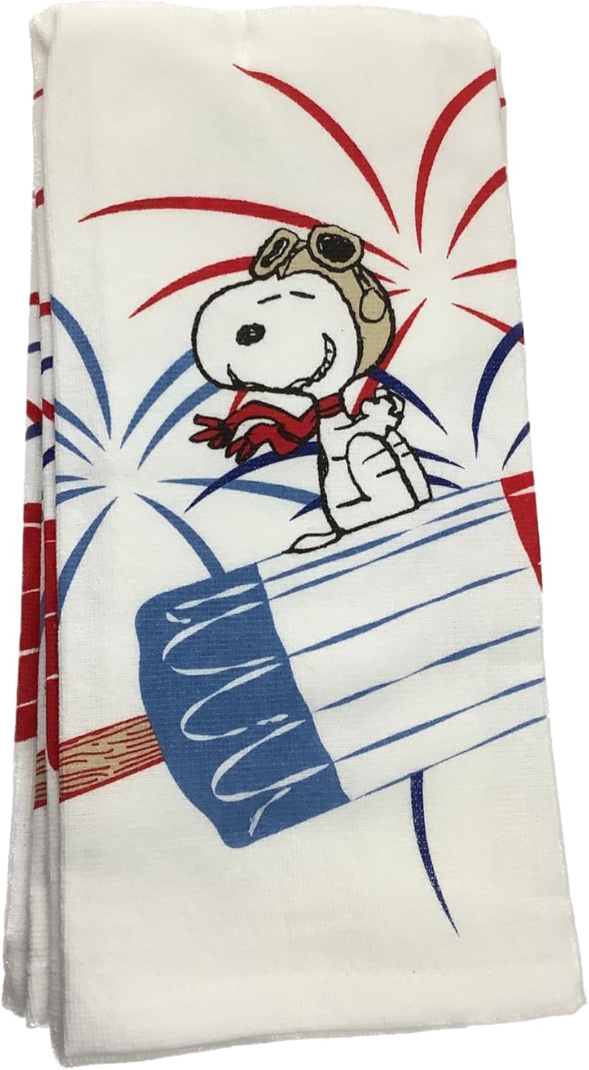 Rae Dunn Peanuts Fourth of July Independence Day Kitchen Towels, Set of 2, Firecracker Popsicle & Fireworks Design