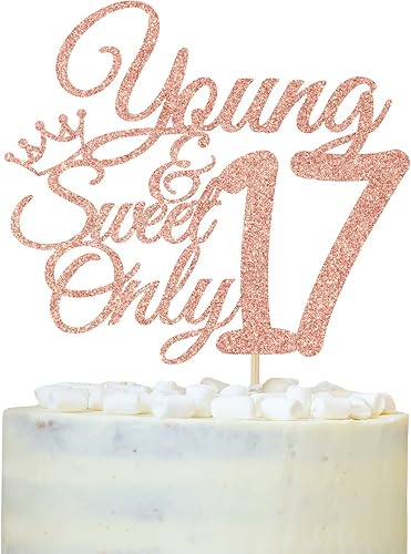 Young and Sweet Only 17 - Decoración para tartas de cumpleaños de 17 años, diseño de reina bailarina 17, decoración de fiesta de cumpleaños de 17