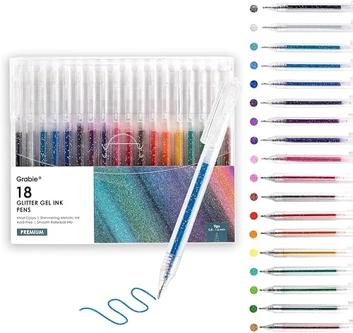 Grabie Bolígrafos de gel con purpurina de 18 colores, bolígrafos metálicos de gel brillante brillante para colorear, bolígrafos retráctiles con