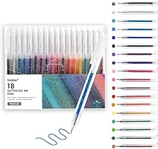Grabie Glitter Gel Pens 18 Colors, Metallic Vibrant Sparkle Gel Pens for Coloring, Retractable Sparkle Glitter Pens for Adults,Colored Gel Pens for Adult Coloring Books and Drawing