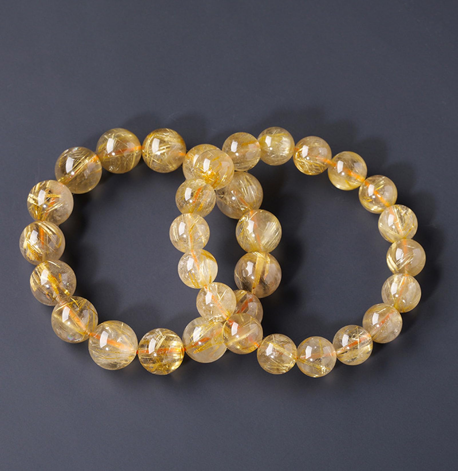 Bracciale in quarzo rutilato dorato naturale, braccialetti unisex cristallo | Braccialetti elasticizzati fatti a mano per la meditazione Yoga, guarigione spirituale con cristalli chiari e luminosi