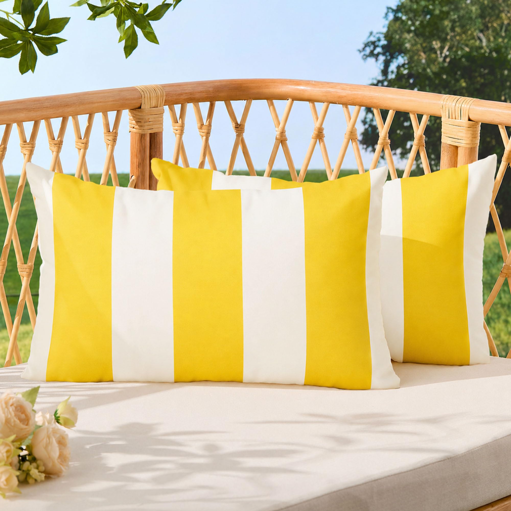 Allorry Outdoor Pillow Covers 12x20 Yellow Striped Outdoor Decor JB007F12