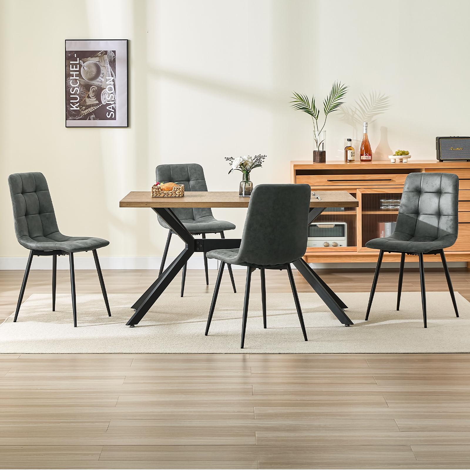 Sedie Sala da Pranzo set da 8,Panno Tecnico Sedie Cucina,Salotto Con base in Metallo,Adatto a Sale da Pranzo, Soggiorni,Cucine,Camere da Letto e Sale di Ricevimento-Grigio scuro