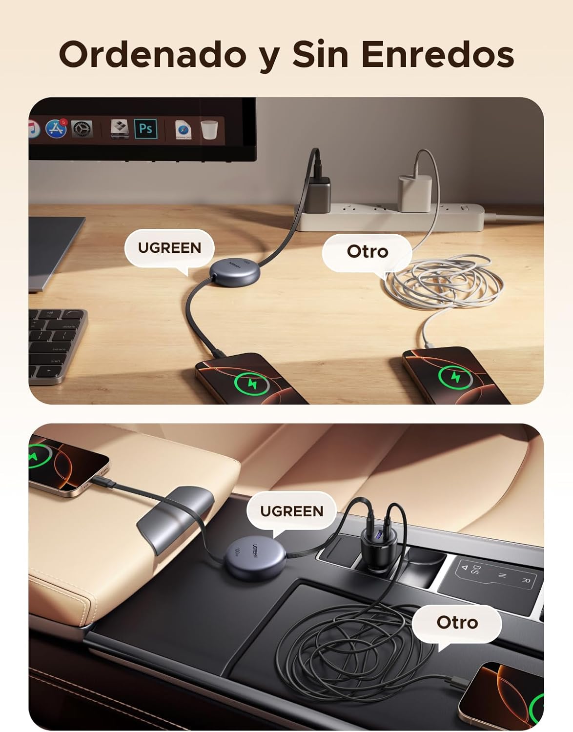 UGREEN 100W Cable USB C Retráctil PD 3.0, Cable Tipo C Ricarica Rapida, Compatible con MacBook, iPad Air, HP, iPhone 17 Pro MAX Air/iPhone 16/15, Galaxy S25 S24 Ultra, Pixel 10/9/8. Gris 6