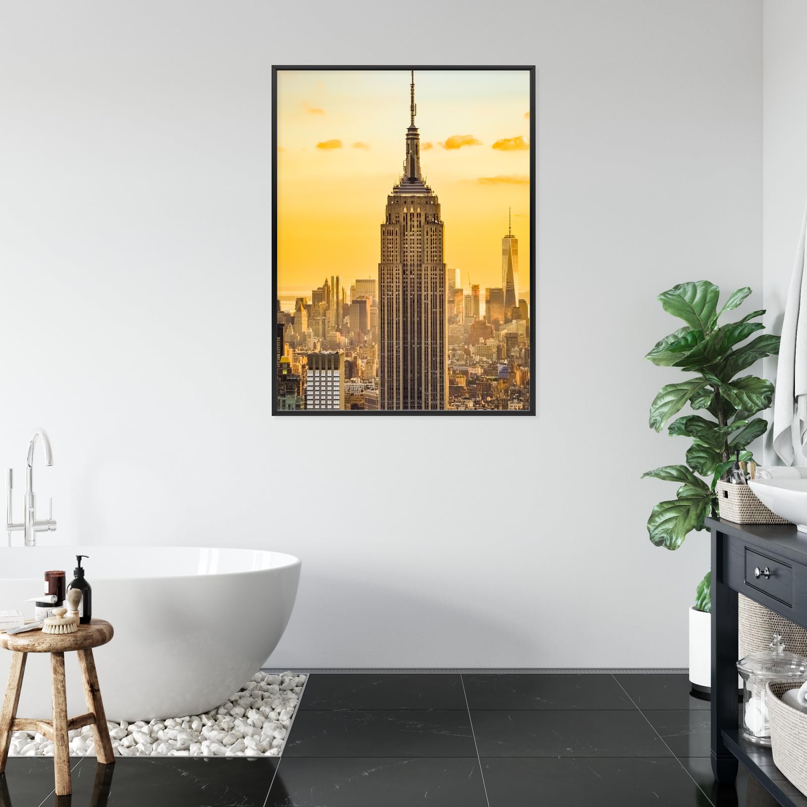 WALLERO Poster New York Top of the Rock al tramonto con Cornice in Alluminio Nera – Decorazione Moderna da Parete e Stampa Artistica | Decorazione per Soggiorno, Camera da Letto 30x40