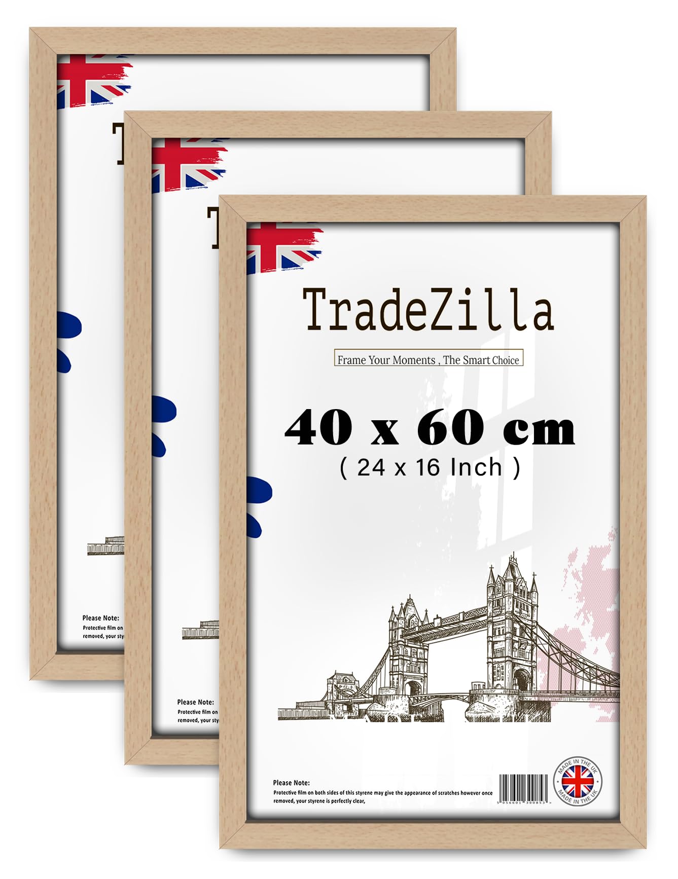 Tradezilla Beech Amazing Pack Of 3 Stylish (40 X 60 Cm) Art Frames (40 X 60 Cm) Poster Frame | Mdf Wood |400 X 600 Mm For Family Photos, Wedding, Or Birthday Gifts 24 X 16 [ ]