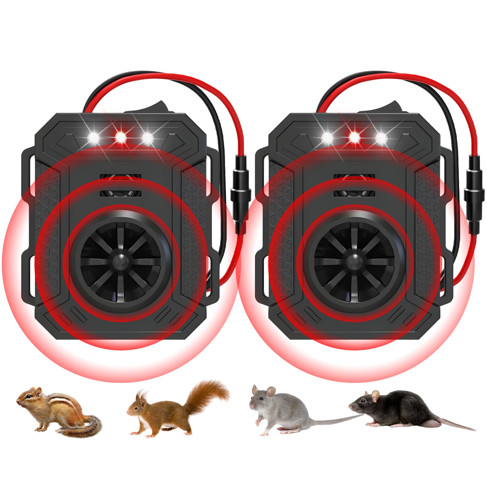 2024 Upgraded Rodent Repellent Ultrasonic Under Hood Mouse Repellent with Strobe Light Keep Squirrel Mouse Rodents Rat Mice Out of Car Engine Truck RV Rodent Deterrent for Vehicle Protection(2 Pack)