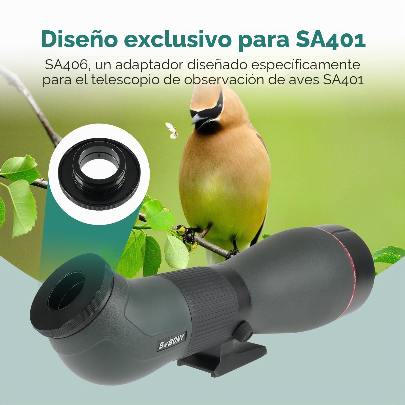 Svbony SA401 APO Telescopio Terrestre, 25-75x100 mm Dual ED Apocromático FMC, Spotting Scope, con SC001 WiFi Cámara, SA406 Adaptador de Cámara, IPX6 Impermeable para Observación de Aves, Fotografía
