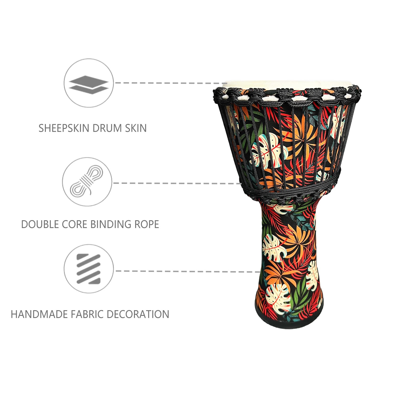 TAOSKNE 8.5inch Djembe West African Style Tambourine, Congo, Goat Skin Drum Head, Professional Sound Quality，Hand Drum, Special Holiday Gift. (Colorful leaves)