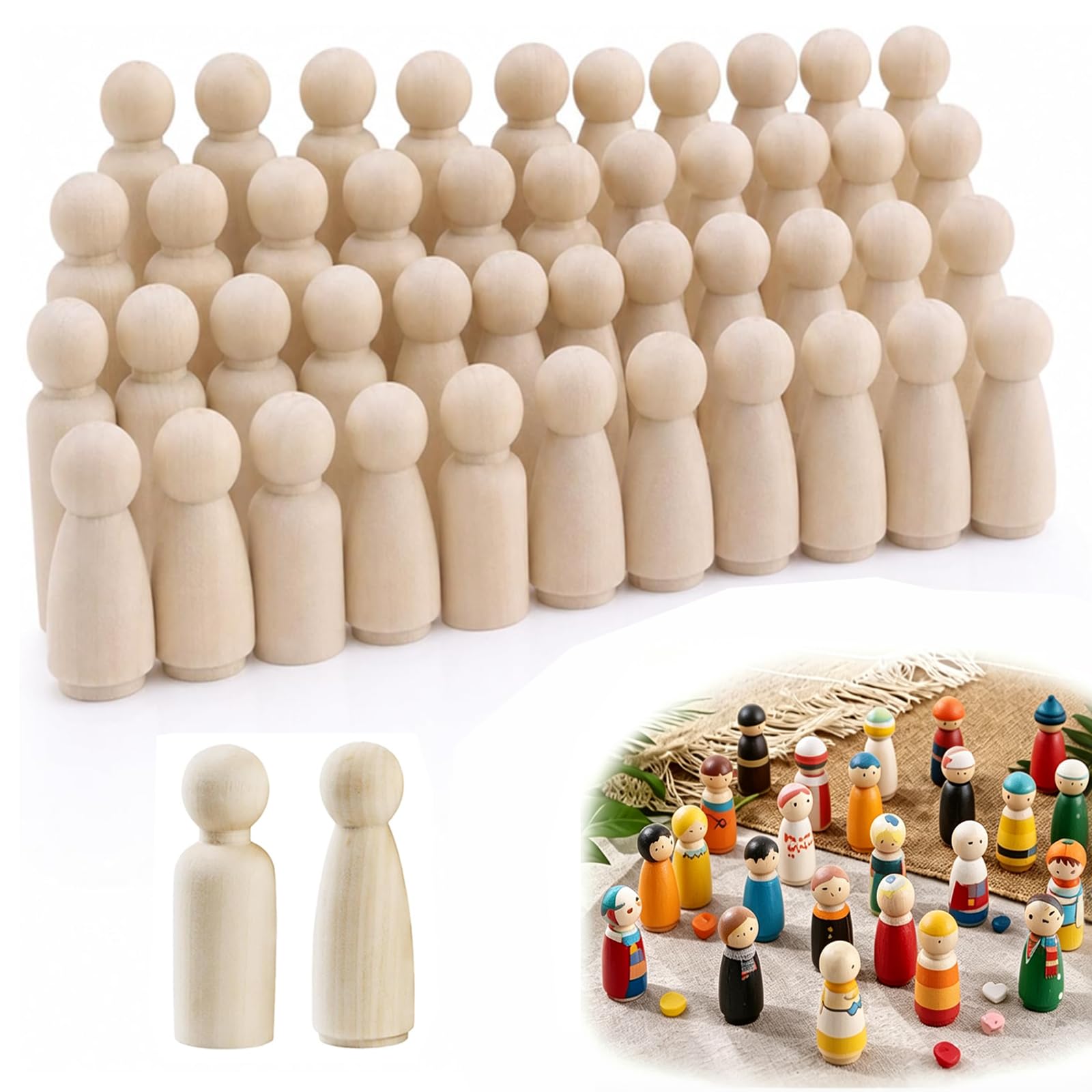 40-Pack Natural Wooden Peg Dolls