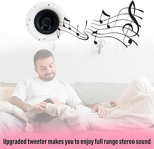 Miniatura 3 de Vaiyer Juego de 4 altavoces sin marco de 5.25 pulgadas, 8 ohmios y 200 vatios, montaje empotrado en la pared en el techo de 2 vías de graves medios,