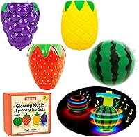 PIERPIER Fruit Spinning Tops for Kids 4 Pack - Light-Up Musical Toys, Stocking Stuffers for Toddlers Boys Girls Age 3+
