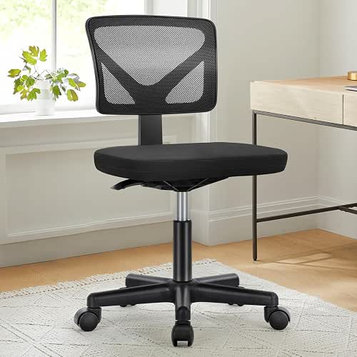 Sweetcrispy Small Armless Desk Chair, Mesh Rolling Office Chairs