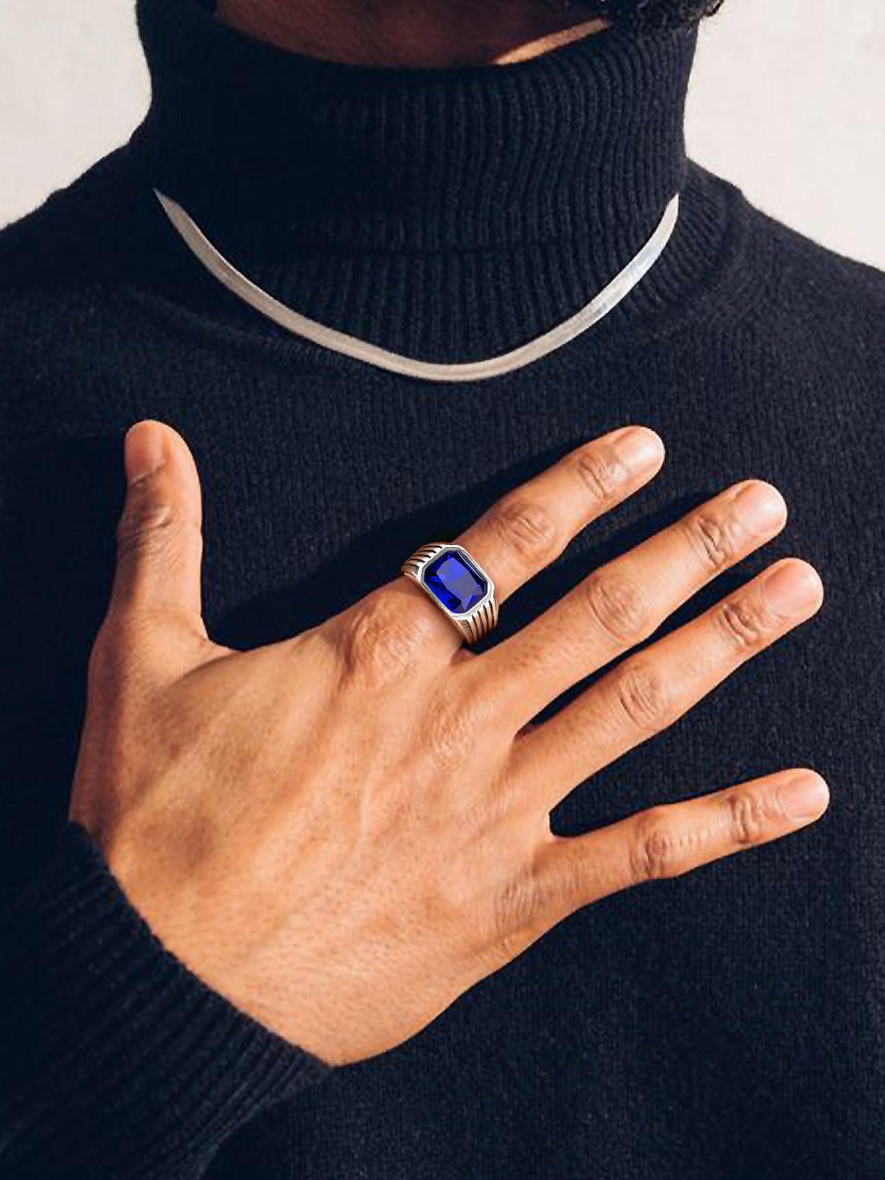 Bestyle Anello Acciaio Inossidabile Uomo, Anello Uomo Argento/Nero con Pietra Rubino/Zaffiro/Smeraldo/Onice Nero, Anello Personalizzato Ragazzo Maschio con Misura IT 14.5-32.5, Idee Regalo