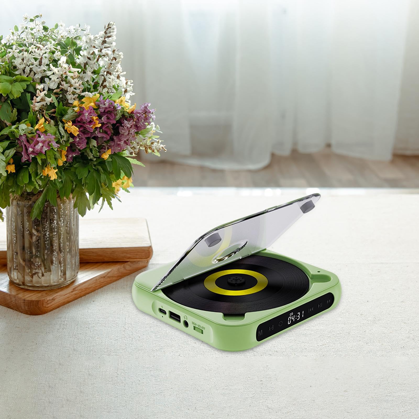 Reproductor de CD con Radio FM y Sonido portátil. Entretenimiento en casa y diversión al Aire Libre. Disfruta de tu música en CD o USB de Forma, Verde, 135 x 135 x 25 mm