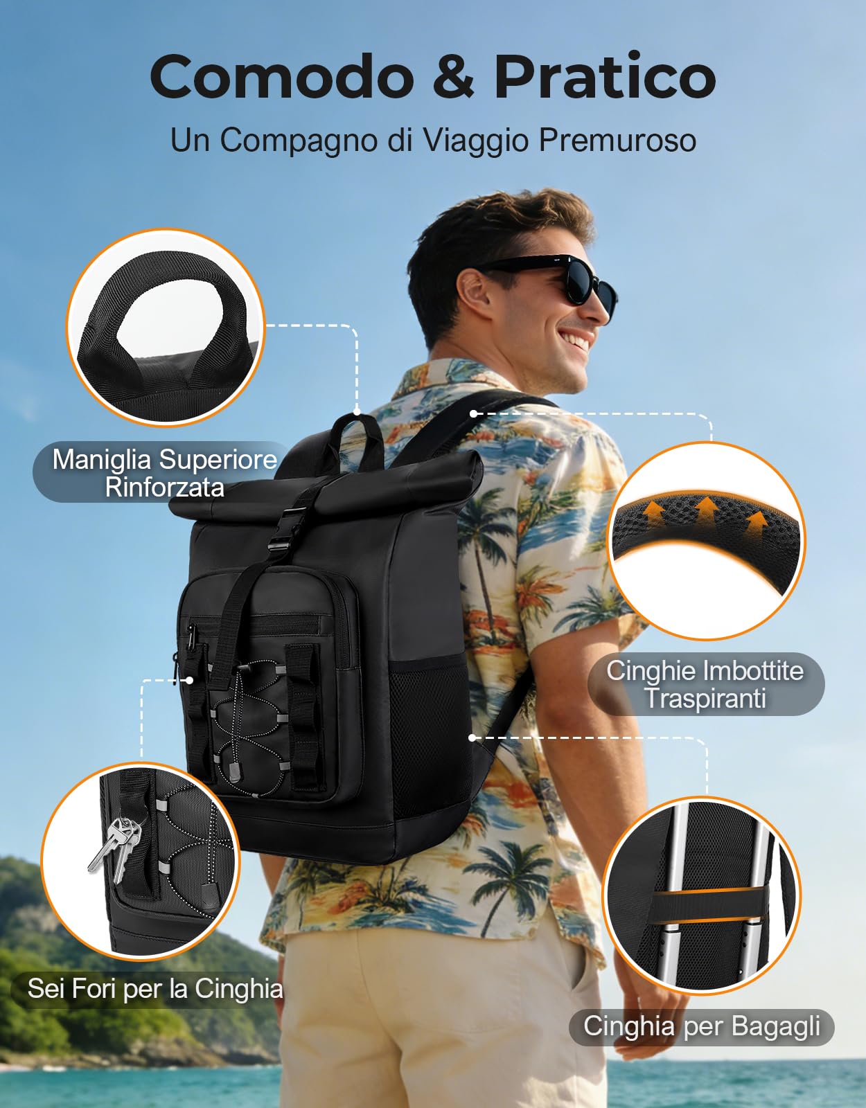 ISEYOU Zaino Termico Rolltop 24L Impermeabile Borsa Termica Porta Pranzo per Picnic BBQ Campeggio