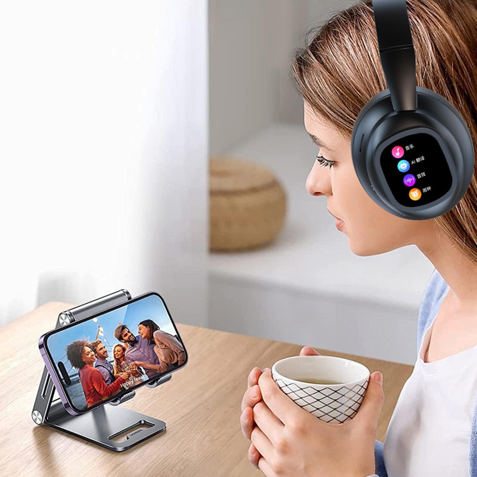 Cuffie per Traduzione Bluetooth con Cancellazione del Rumore, Comode da Indossare per i Viaggiatori Pendolari, con Schermo Rimovibile per Regolazioni Facili, Stereo HiFi Bluetooth 6.0 Wireless