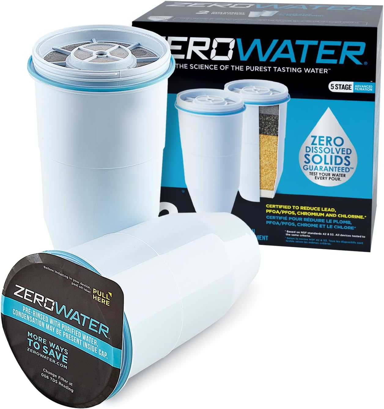 Replacement Filters 2-Pack BPA-Free Replacement Water Filters for ZeroWater Pitchers and Dispensers NSF Certified to Reduce Lead & Other Heavy Metals